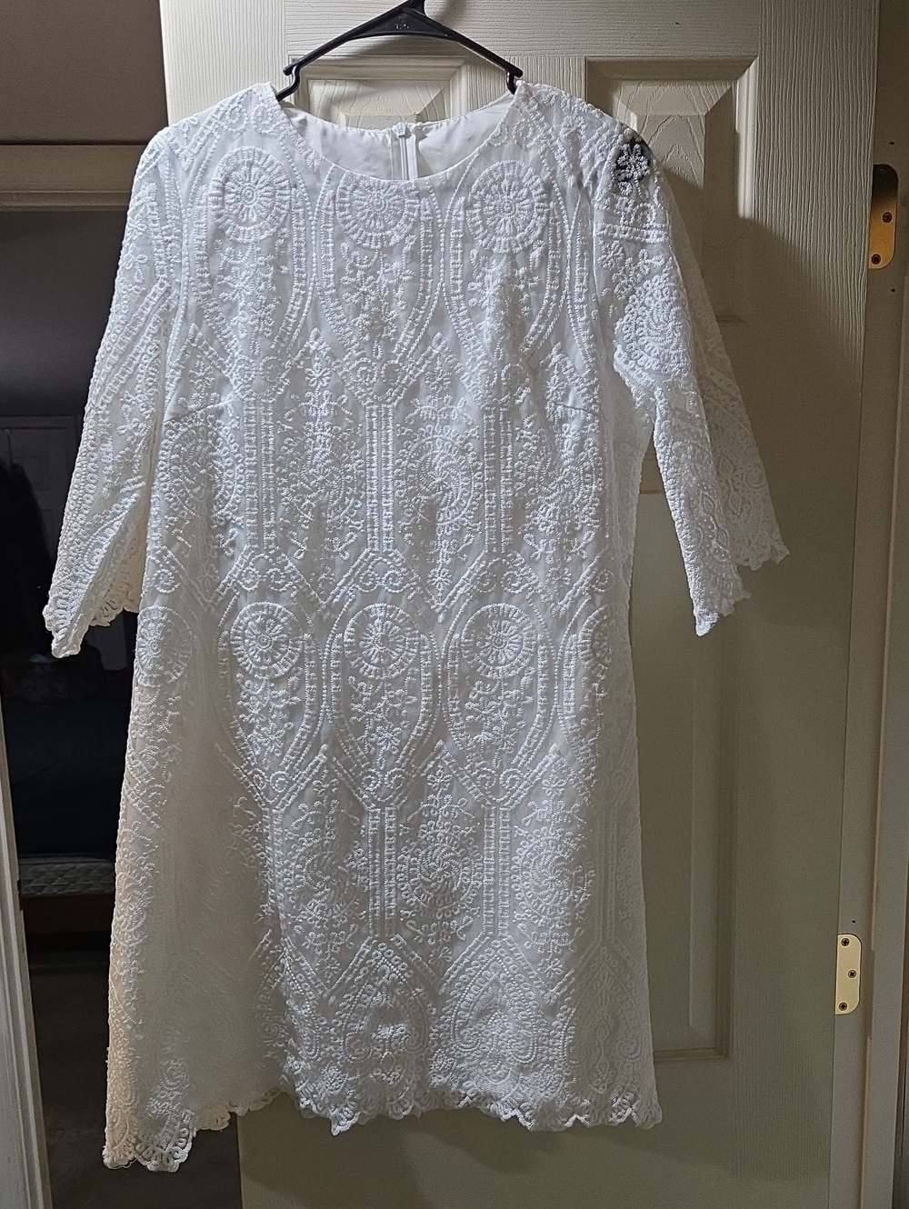 SHEIN White Lace Midi Dress with Embroidered Detail